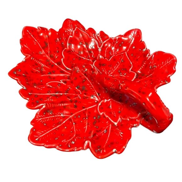 Vintage California-Style Ceramic Leaf Candy Dish Red & Orange - Picture 2 of 9